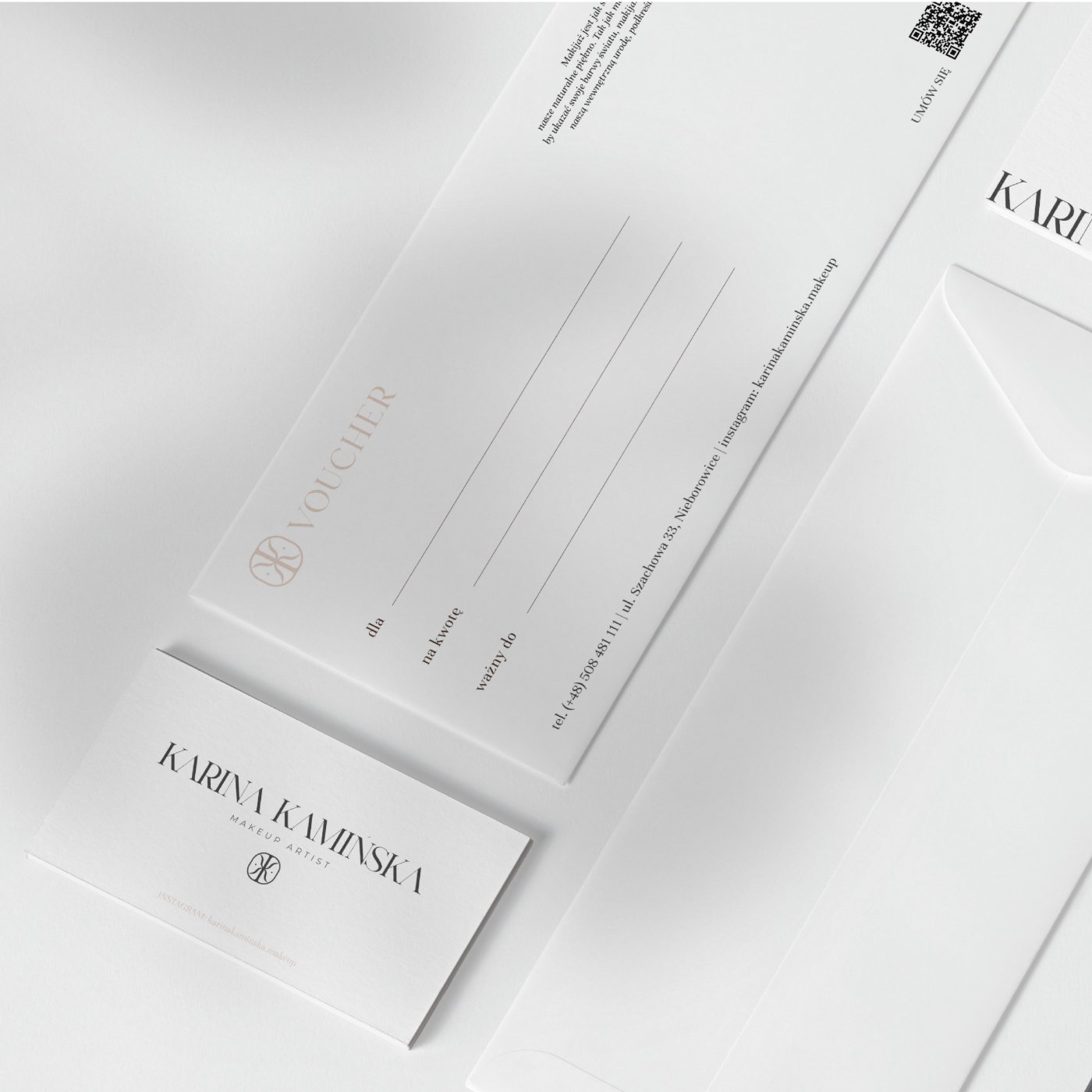Voucher Karina Kamińska Studio — awers i rewers bonu podarunkowego